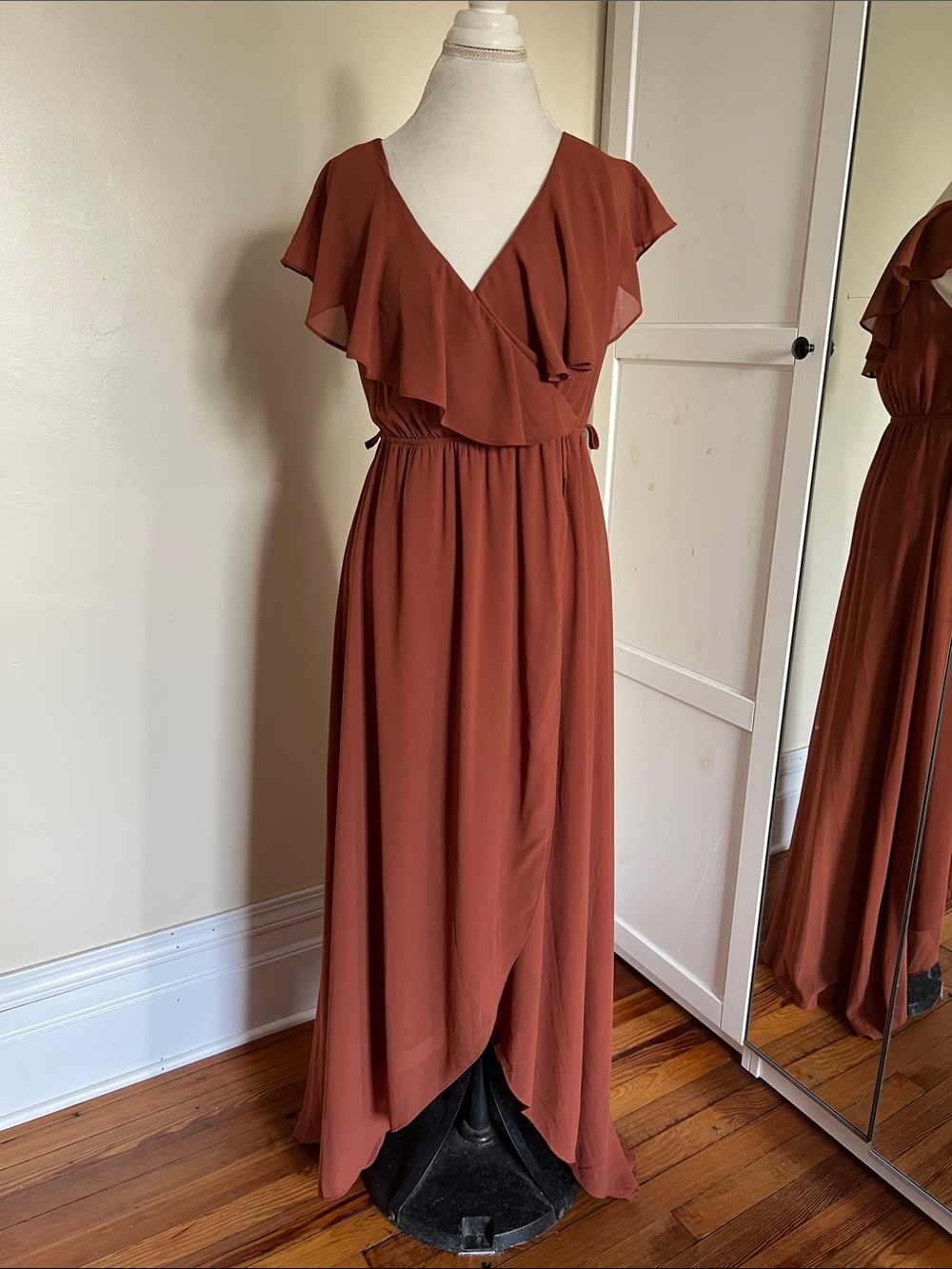 Baltic Born Rust Maxi Dress with Ruffle V-Neck